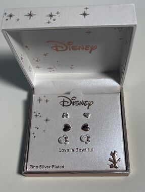 DISNEY Silver Plated Rose Gold MINNIE MOUSE 3 Pair EARRING Set "BOWTIFUL" NEW